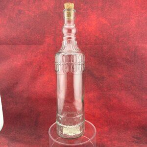 DECORATIVE WHITE GLASS VINTAGE BOTTLE WITH CORK EMBOSSED ROPE DESIGN 12" HIGH